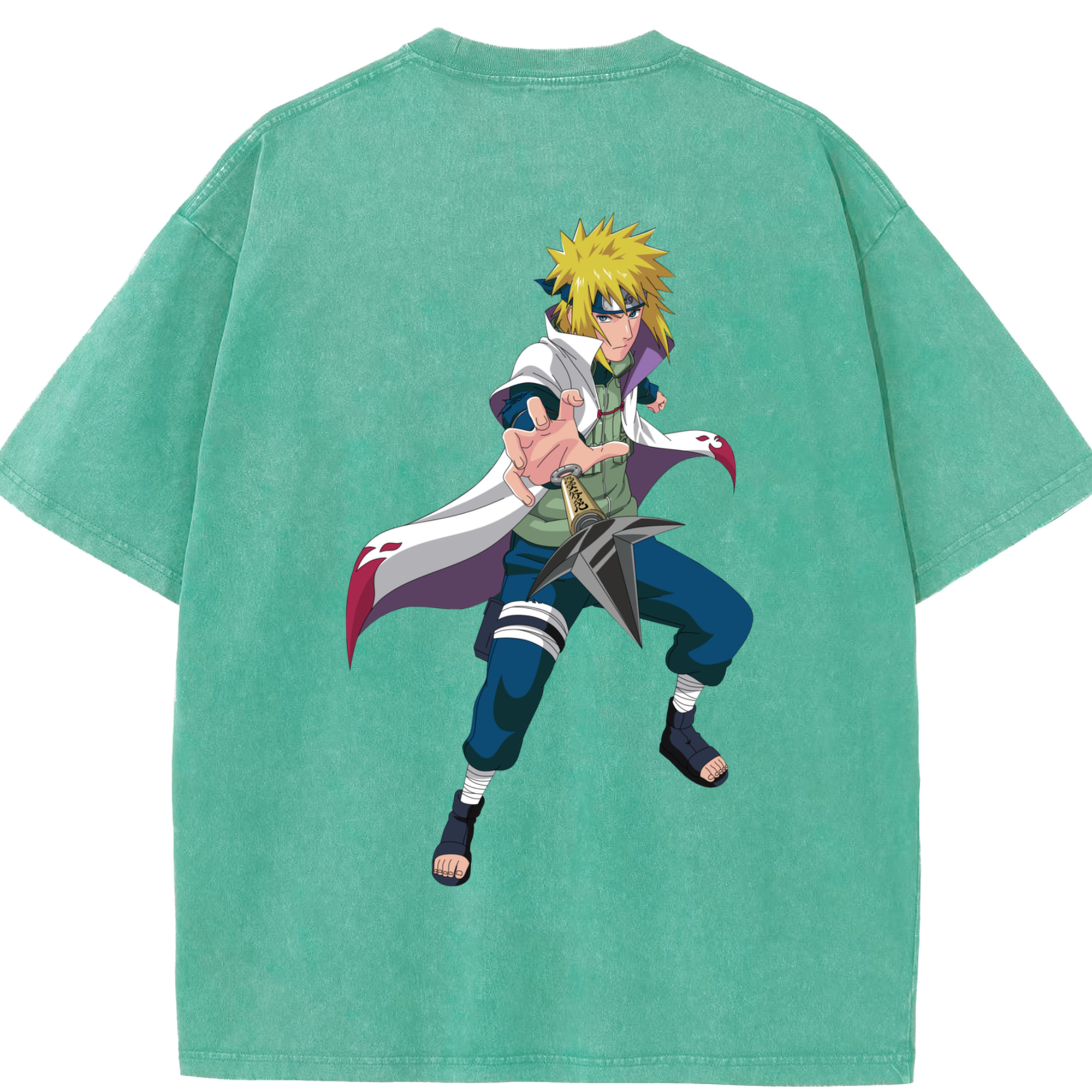 （画像用） NARUTO -ナルト- 波風 ミナト Namikaze Minato 綿100% ヴィンテージ風 半袖Tシャツ（背面プリント）